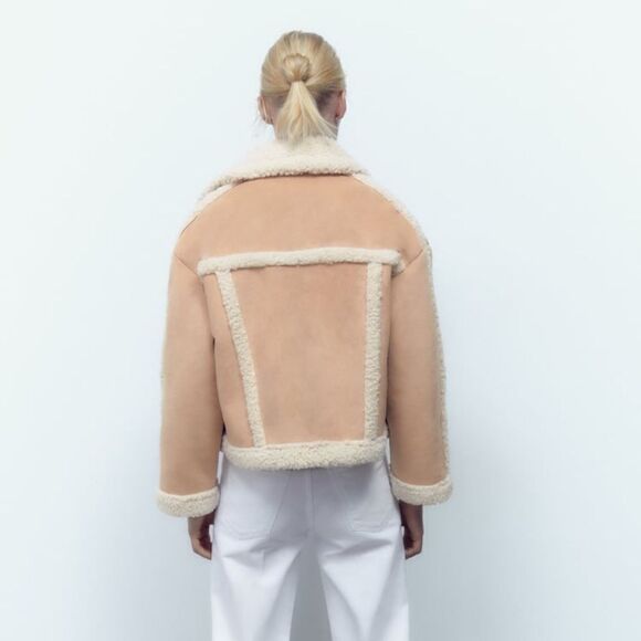 Zara DOUBLE FACED JACKET WITH FAUX SHEARLING - Picture 9 of 10